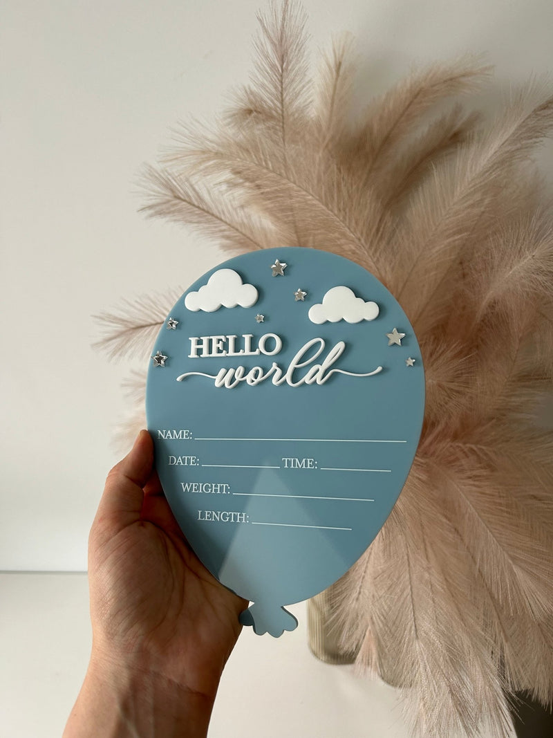 3D Clouds + Stars Birth Announcement Plaque - Balloon - Luxe Decor by Lisa