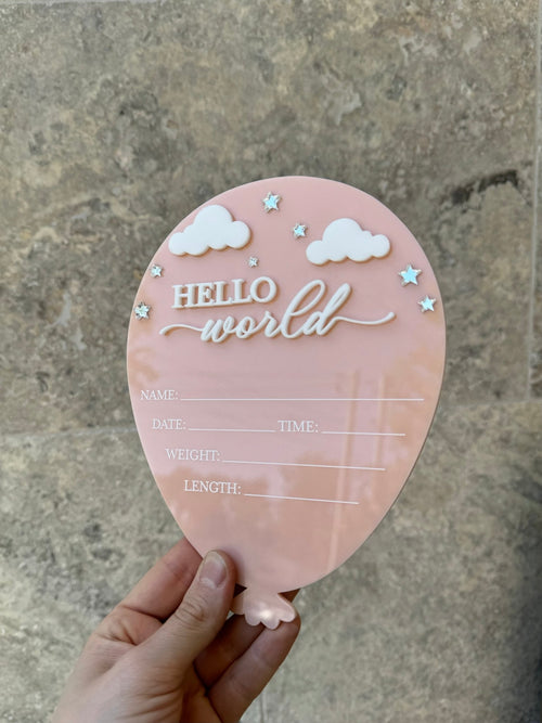 3D Clouds + Stars Birth Announcement Plaque - Balloon - Luxe Decor by Lisa