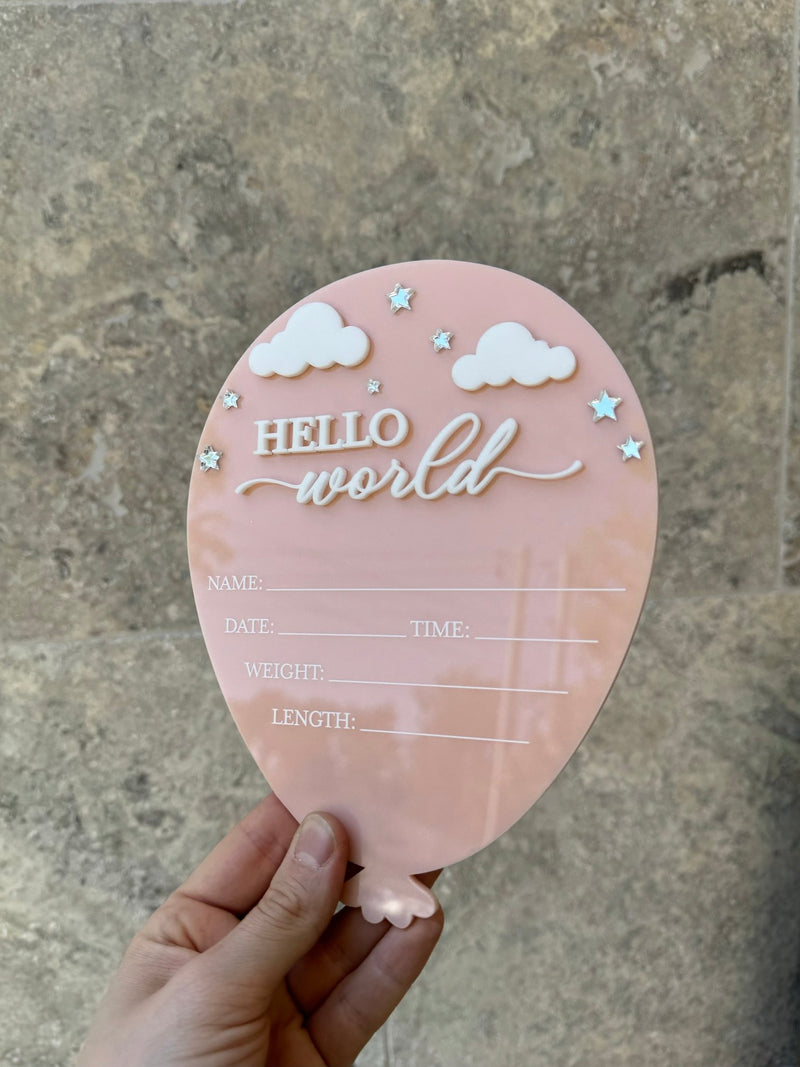 3D Clouds + Stars Birth Announcement Plaque - Balloon - Luxe Decor by Lisa