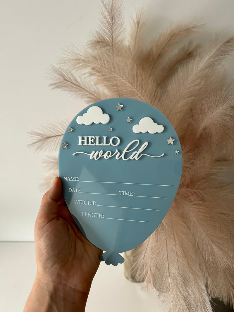 3D Clouds + Stars Birth Announcement Plaque - Balloon - Luxe Decor by Lisa