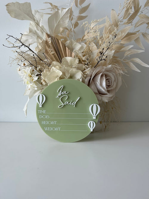 3D Hot Air Balloon Birth Announcement Plaque - Circle - Luxe Decor by Lisa