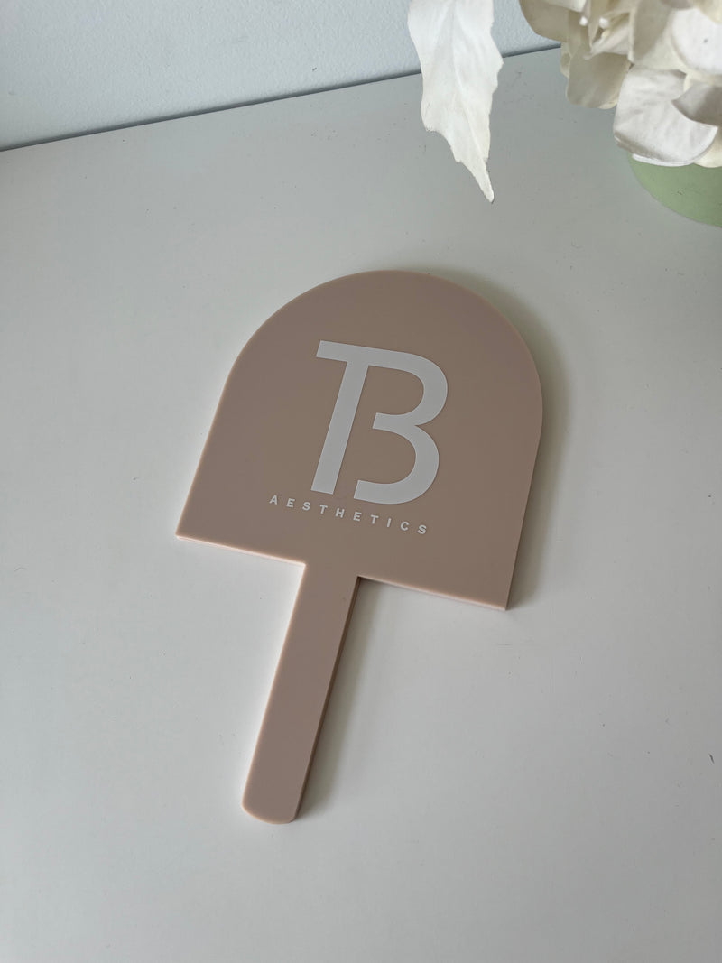 Handheld Custom Name/Logo Mirrors - Arch + Additional Line of Text