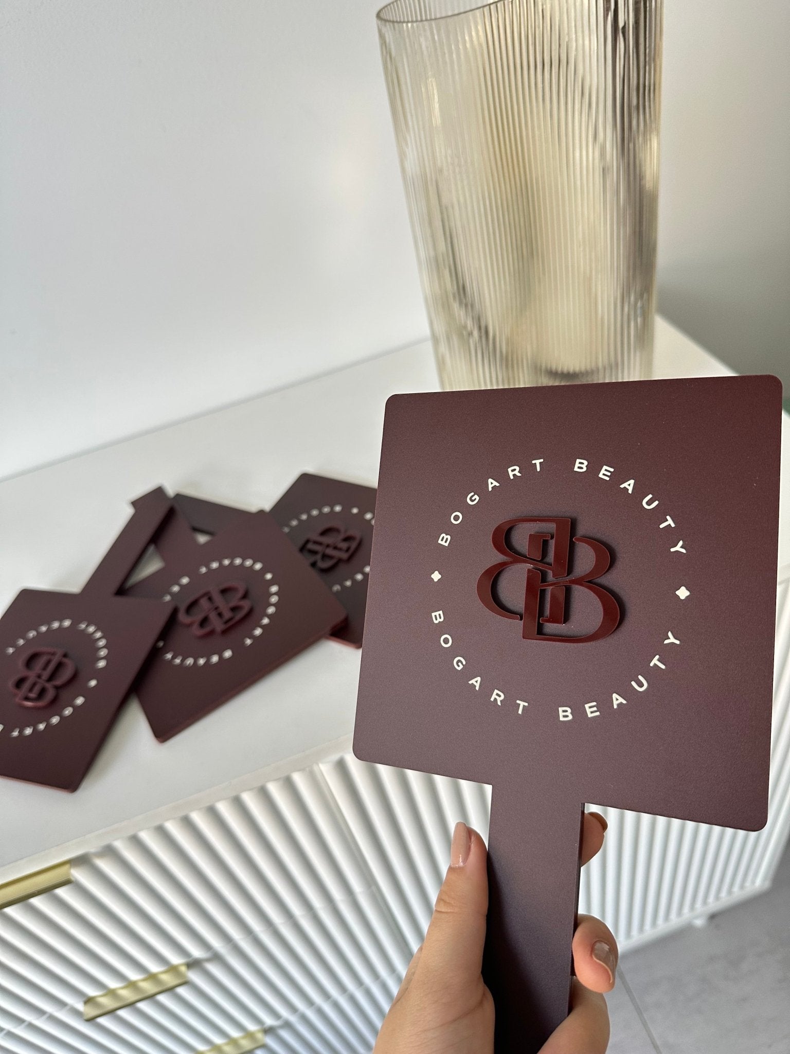 Custom Logo Handheld Sign Handheld Custom Name/Logo Mirrors - Various Shapes 3D Logos – Luxe ...