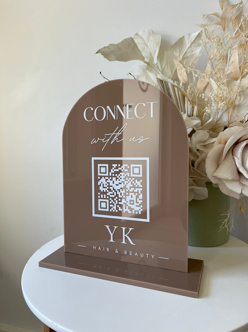 Printed Arch Connect with Us QR Sign + Logo