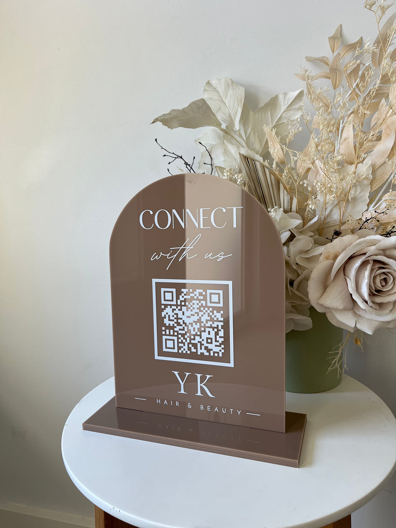 Printed Arch Connect with Us QR Sign + Logo