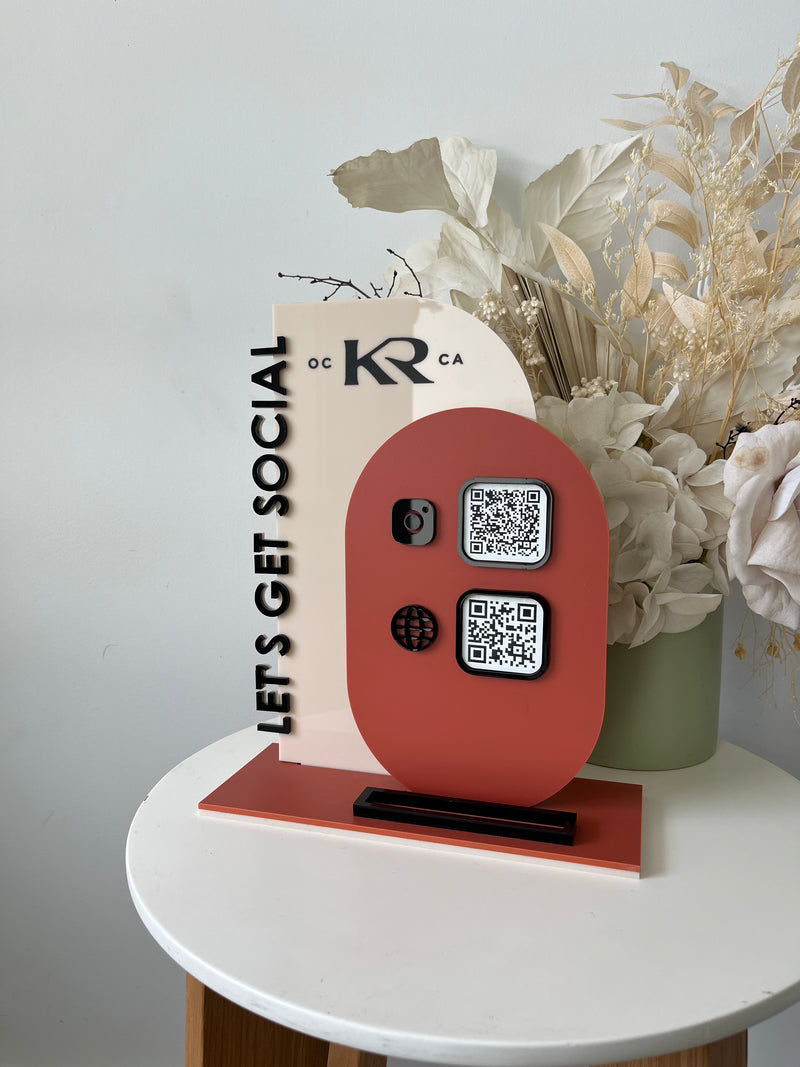 Modern 2 QR Sign Style 2 + Card Holder and Logo (let's get social)