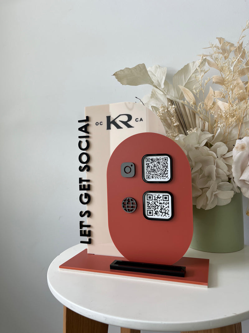 Modern 2 QR Sign Style 2 + Card Holder and Logo (let's get social)