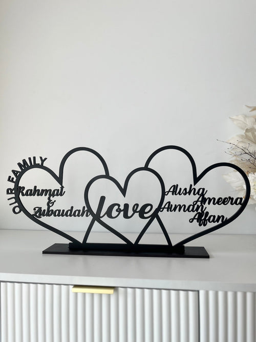 Triple Personalised Hearts Freestanding - Luxe Decor by Lisa