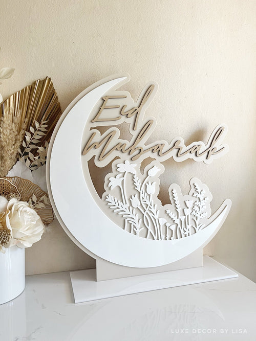 3D Floral Eid Crescent Freestanding Style 1 - Luxe Decor by Lisa