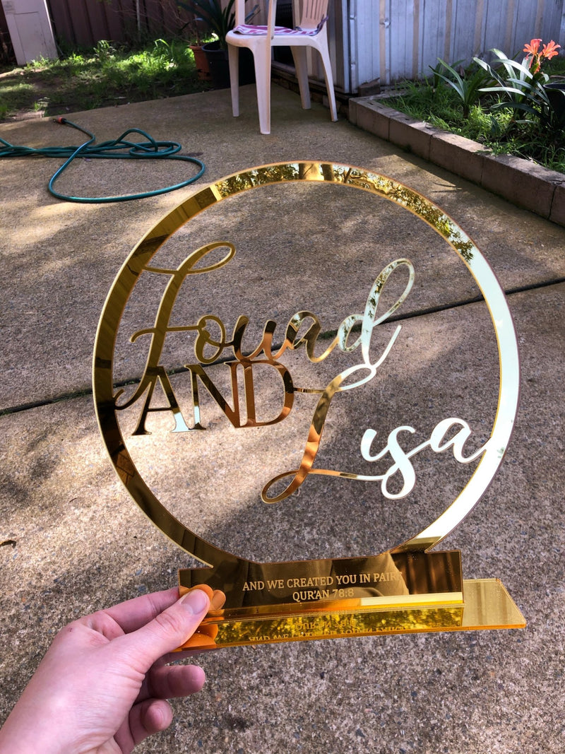 Couples Acrylic Mirror Ring with Engraving Freestanding - Luxe Decor by Lisa