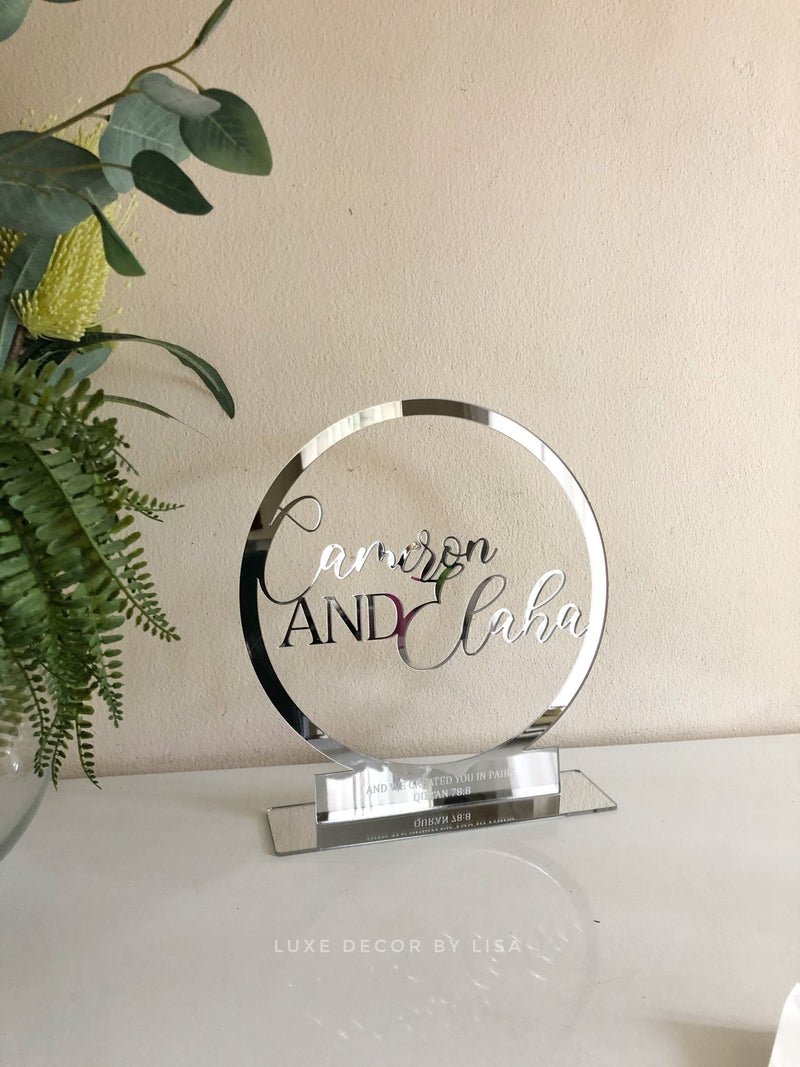 Couples Acrylic Mirror Ring with Engraving Freestanding - Luxe Decor by Lisa