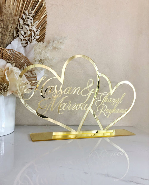 Family Double Hearts Acrylic Freestanding - Large - Luxe Decor by Lisa