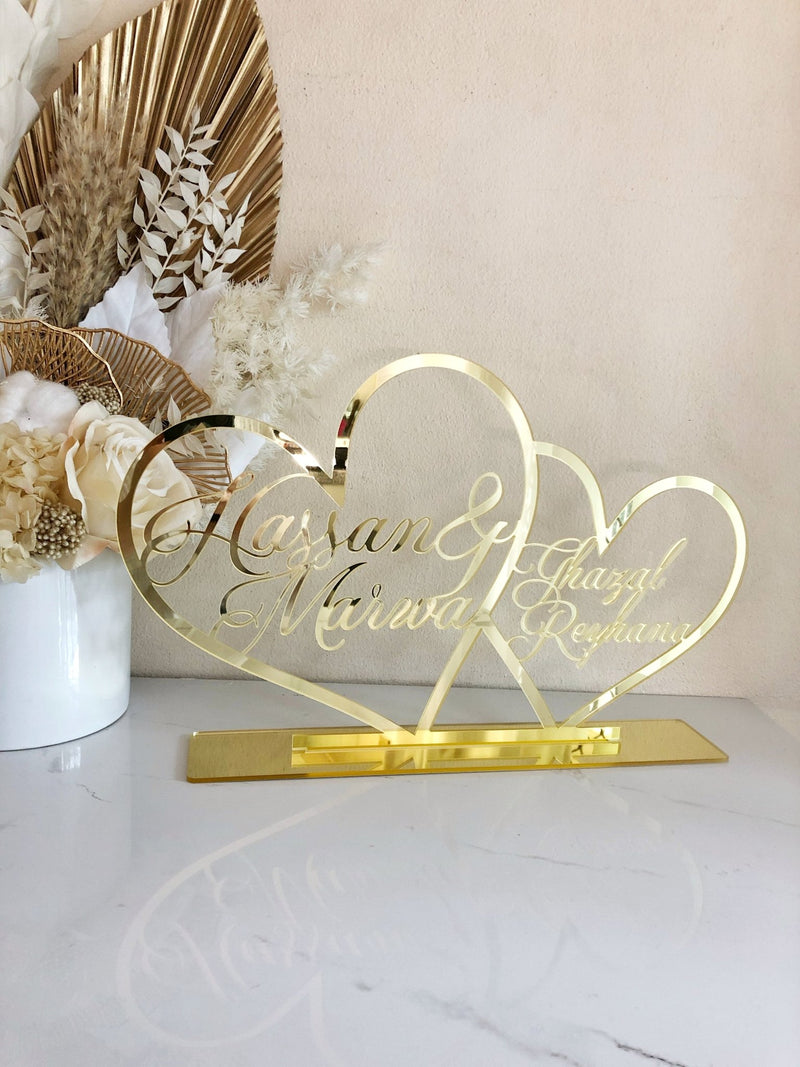 Family Double Hearts Acrylic Freestanding - Large - Luxe Decor by Lisa