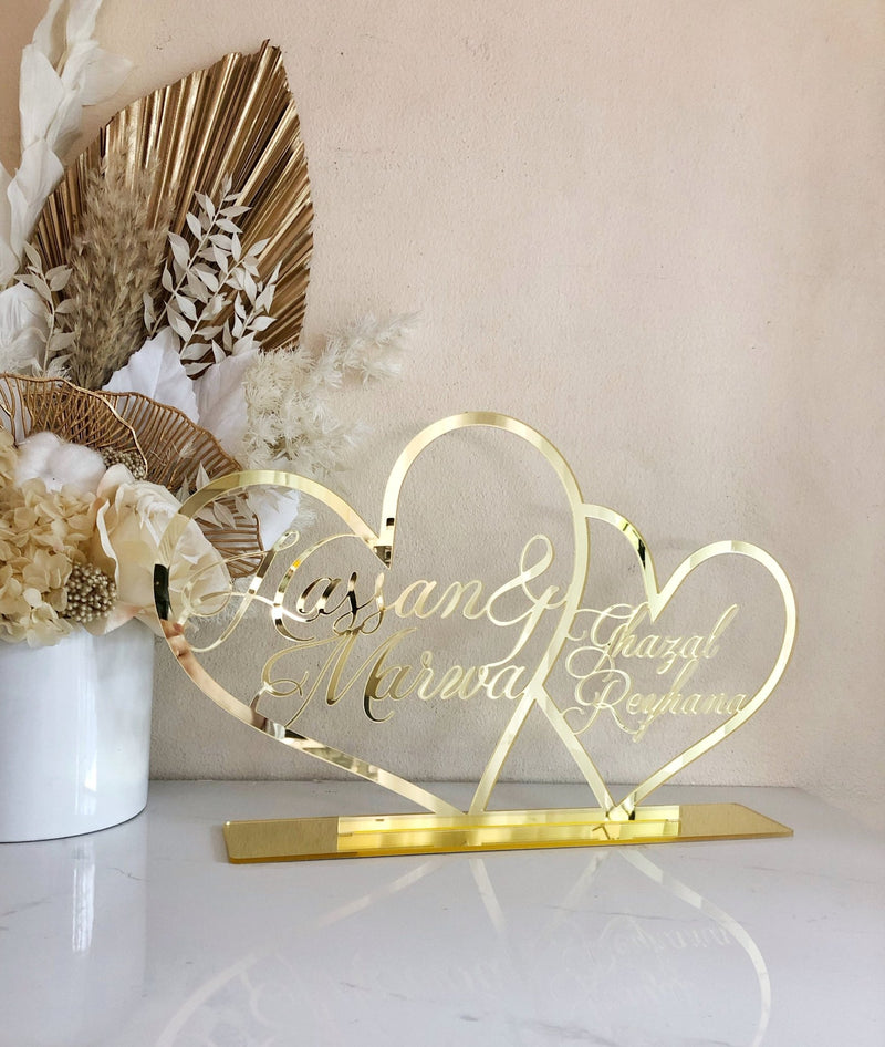 Family Double Hearts Acrylic Freestanding - Large - Luxe Decor by Lisa