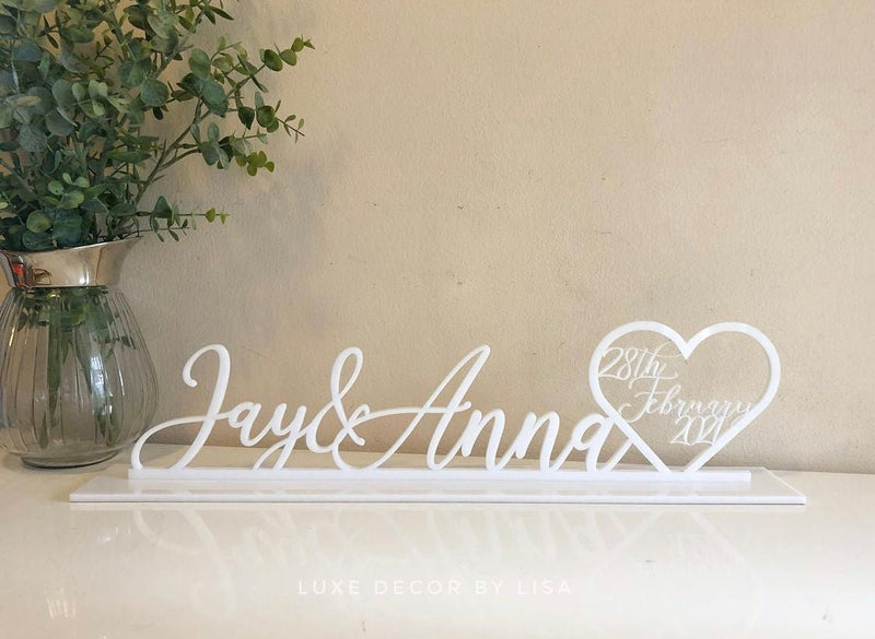 Freestanding Names with Heart and Date - Luxe Decor by Lisa