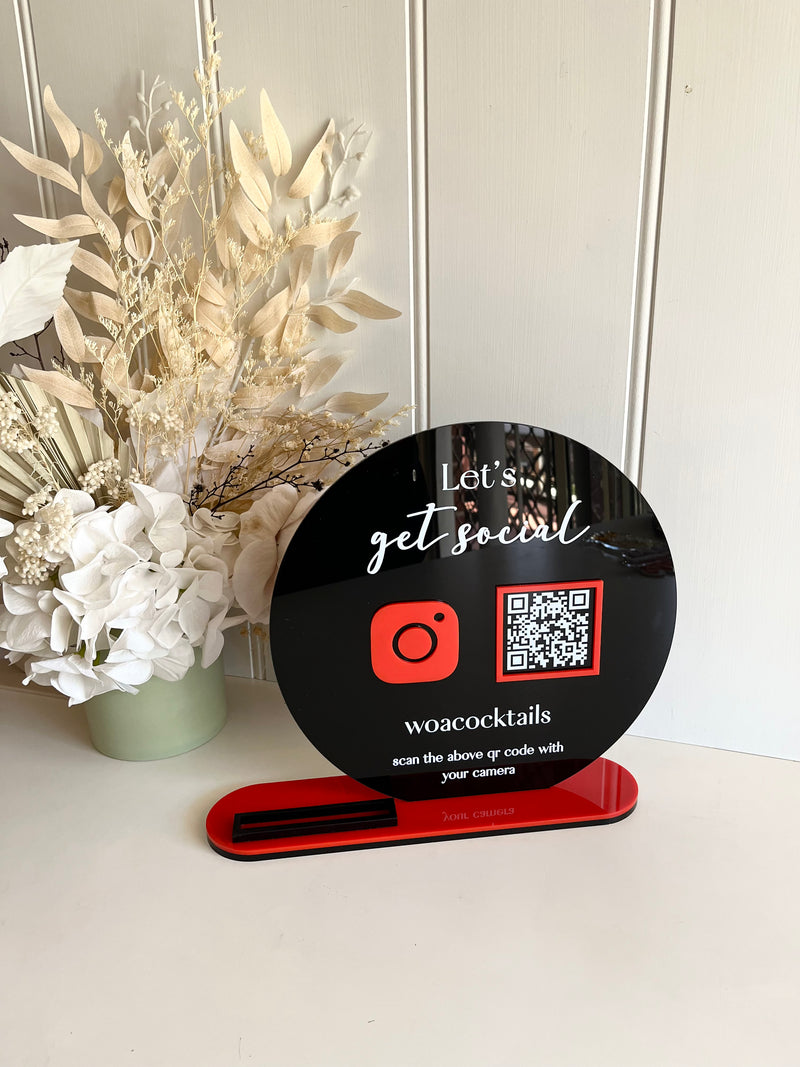 Round Printed Social Instagram Sign Freestanding + card holder