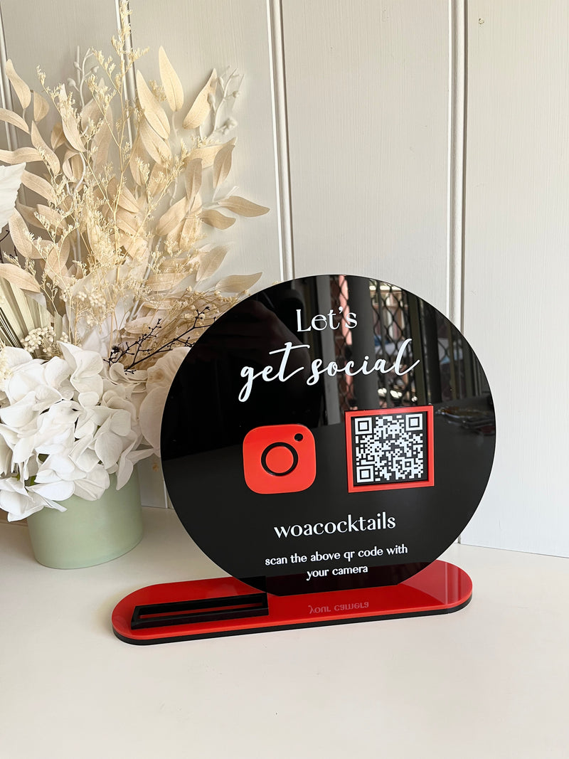 Round Printed Social Instagram Sign Freestanding + card holder