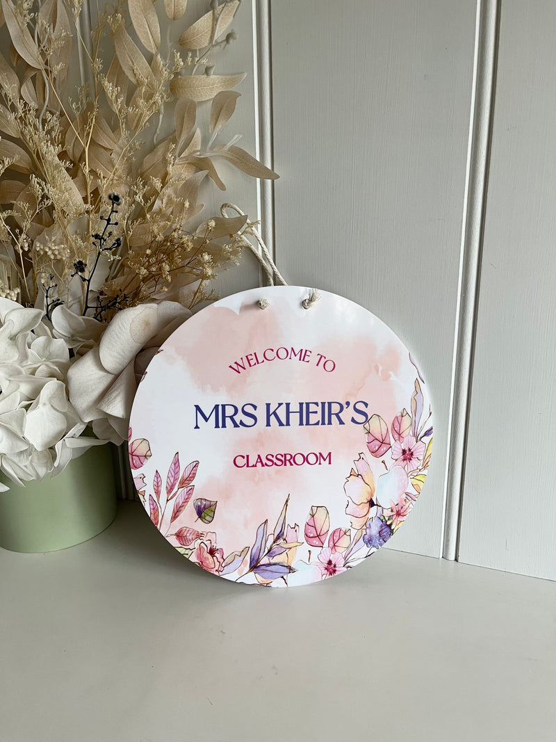 Teachers Classroom Circle Signs - Purple Florals