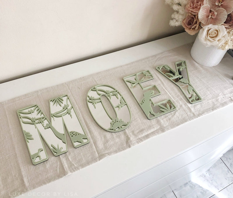 Initial Kids Dinosaur 3D Letters - Acrylic + Acrylic - Luxe Decor by Lisa