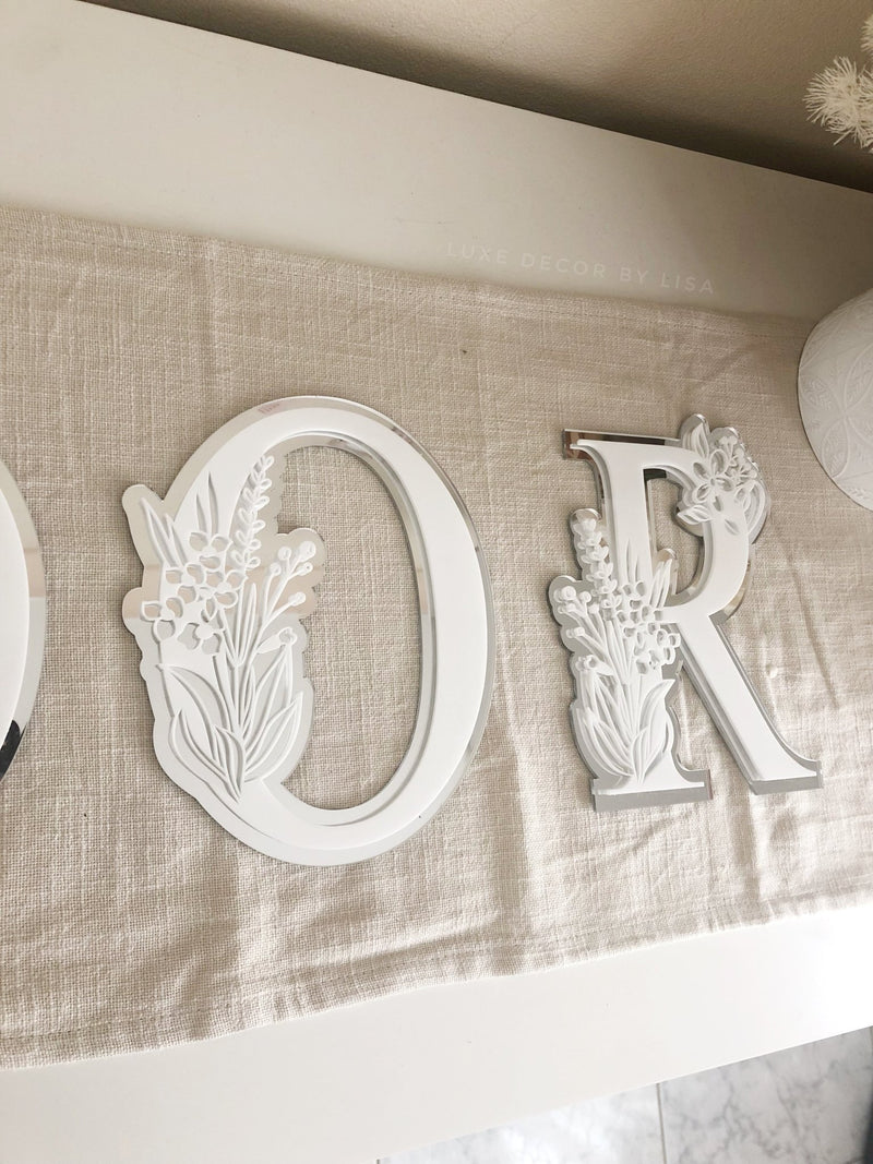 Initial Kids Floral 3D Letters - Acrylic + Acrylic - Luxe Decor by Lisa