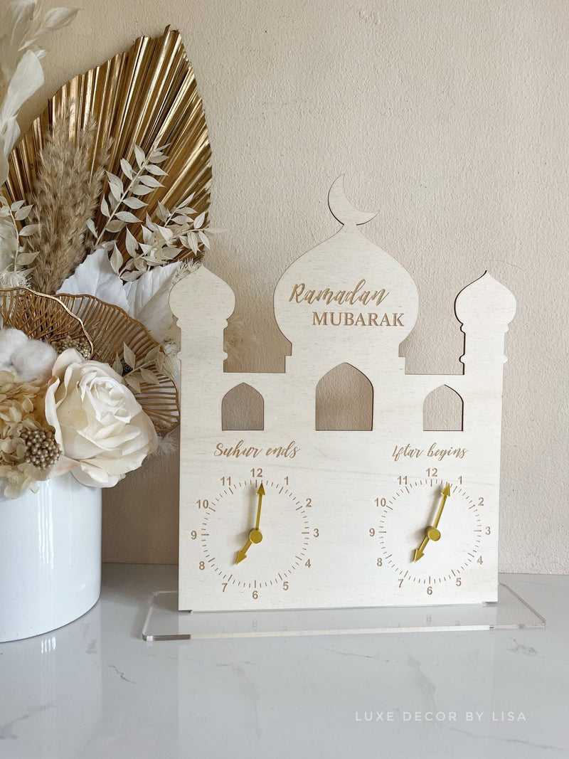 Ramadan Suhur and Iftar Time Clocks Mosque Design Freestanding - Luxe Decor by Lisa