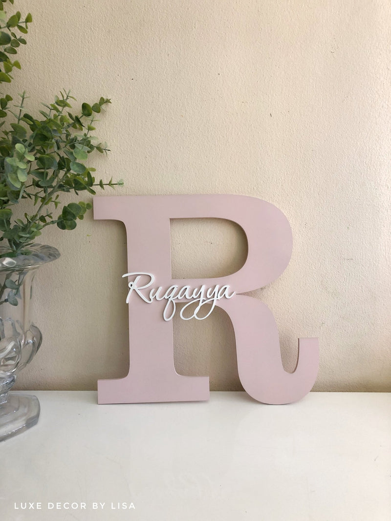 Wooden Initial With Cursive Name - Wall Hanging - Luxe Decor by Lisa