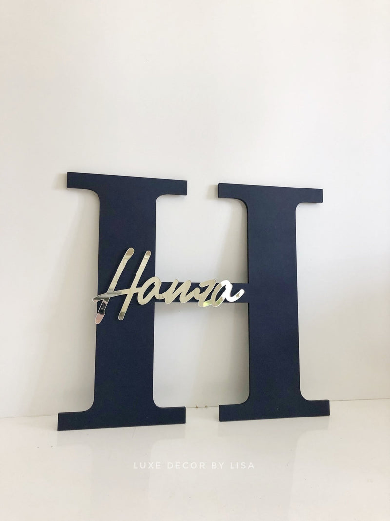 Wooden Initial With Cursive Name - Wall Hanging - Luxe Decor by Lisa